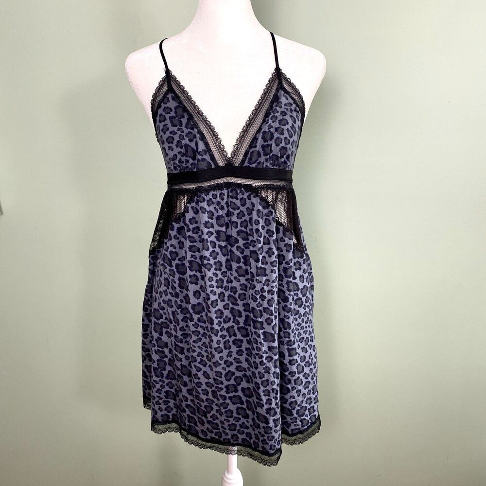 Victorias Secret Babydoll Chemise Dress Animal Print Lace Womens Large Coquette